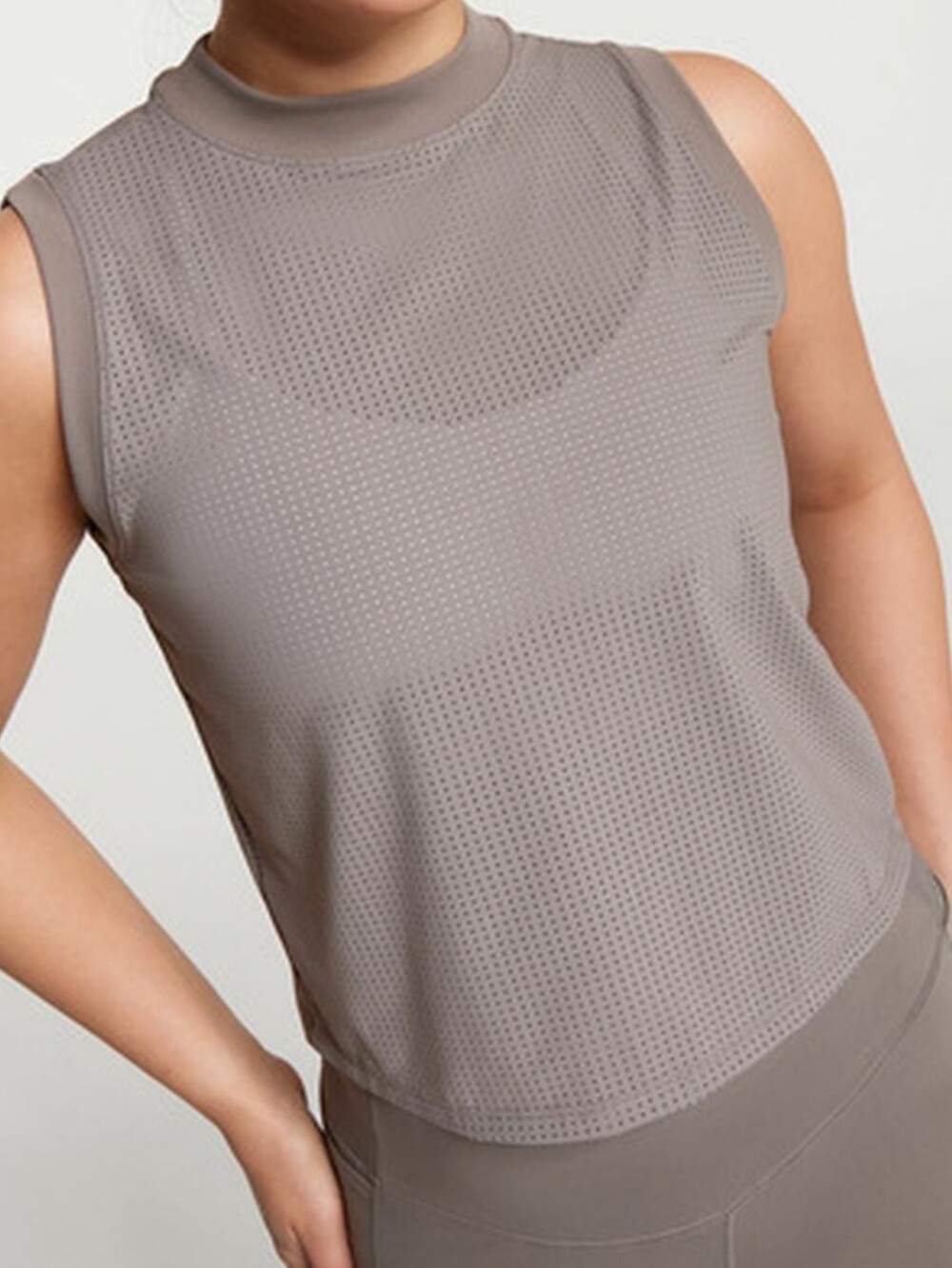 Alia Perforated Light Taupe Active Top